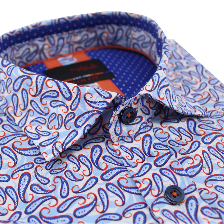 Eight-X | Designer Dress Shirts | Blue Scattered Paisley Print Shirt