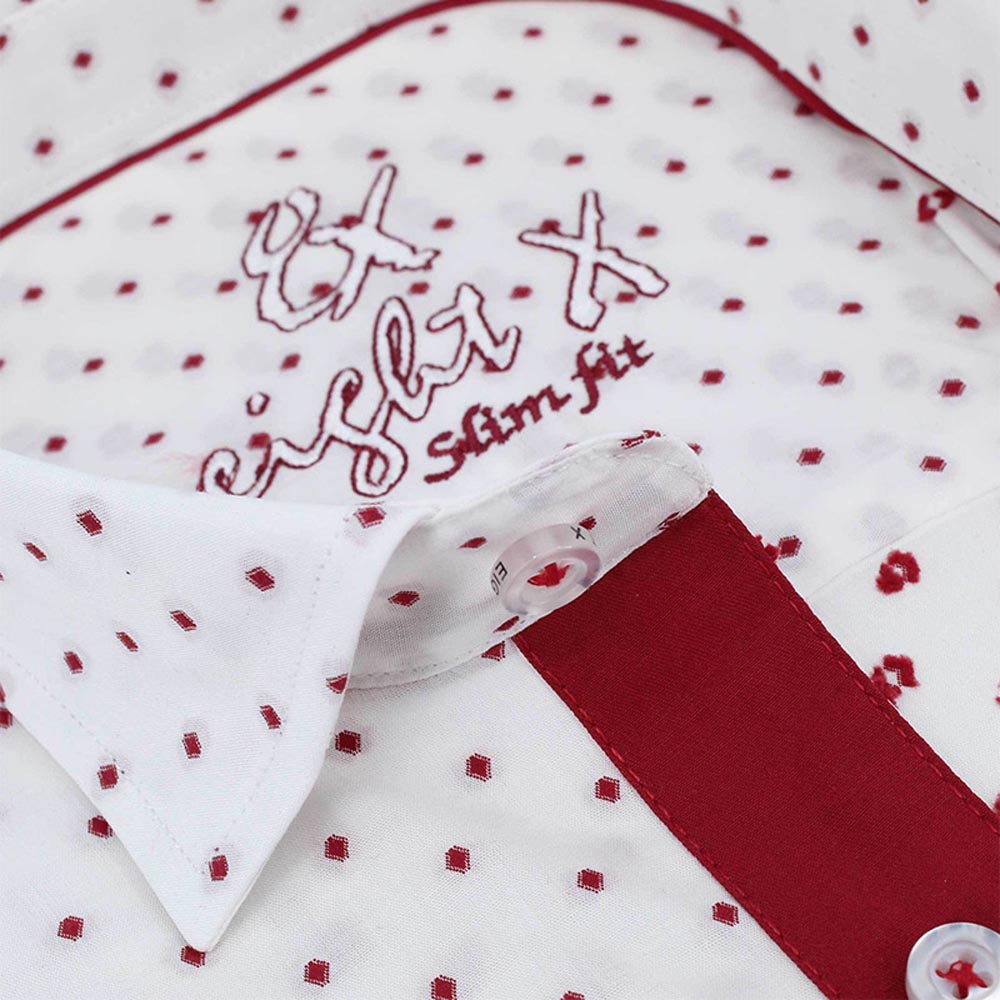 Bordeaux Polka Dot Button Down Fil Coupe' Shirt Shirts EightX