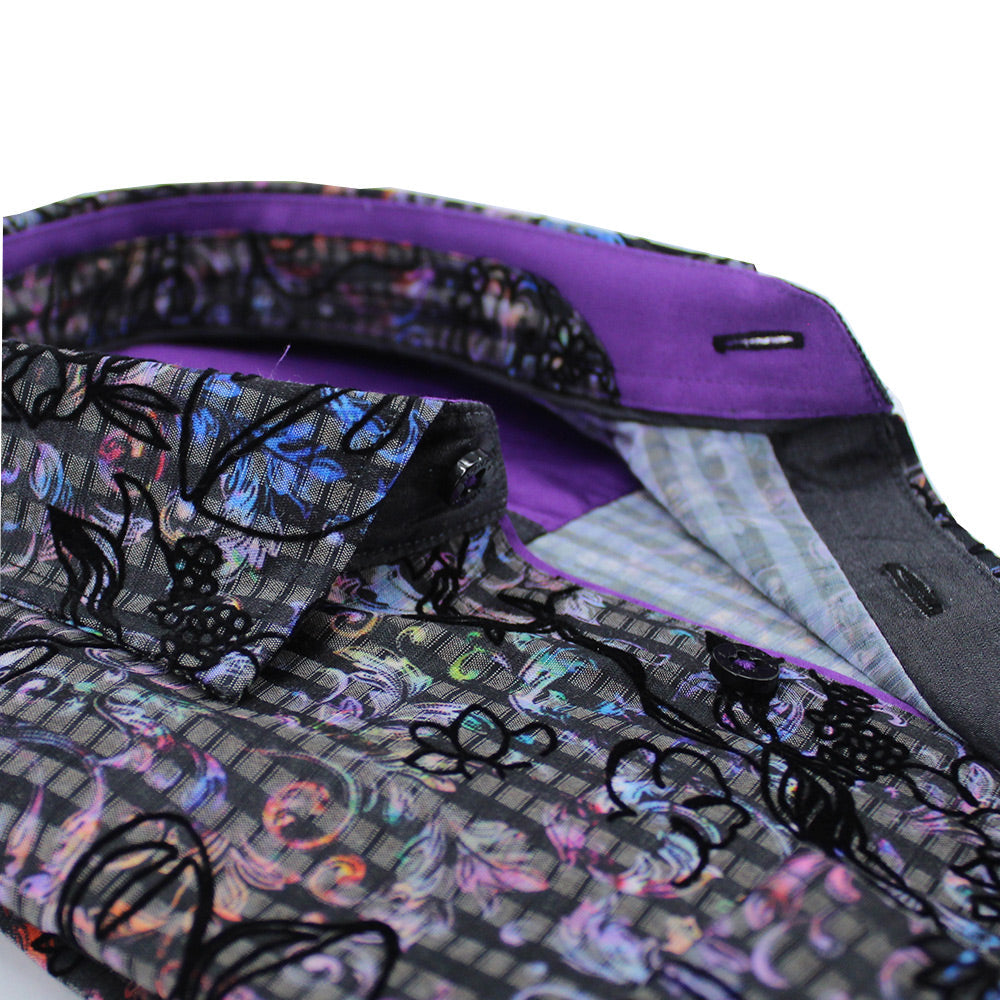 Colorful Baroque Button Down Shirt with Flocking Shirts Eight-X