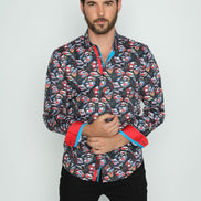 Comic Style Dark Button Down W/ Trim Shirts EightX