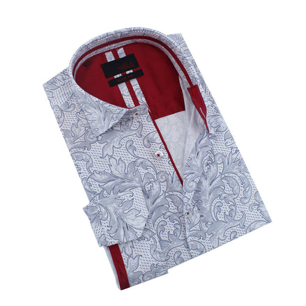 Damask Print Button Down Shirt in White Shirts Eight-X WHITE S