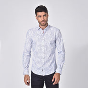 Damask Print Button Down Shirt in White Shirts Eight-X