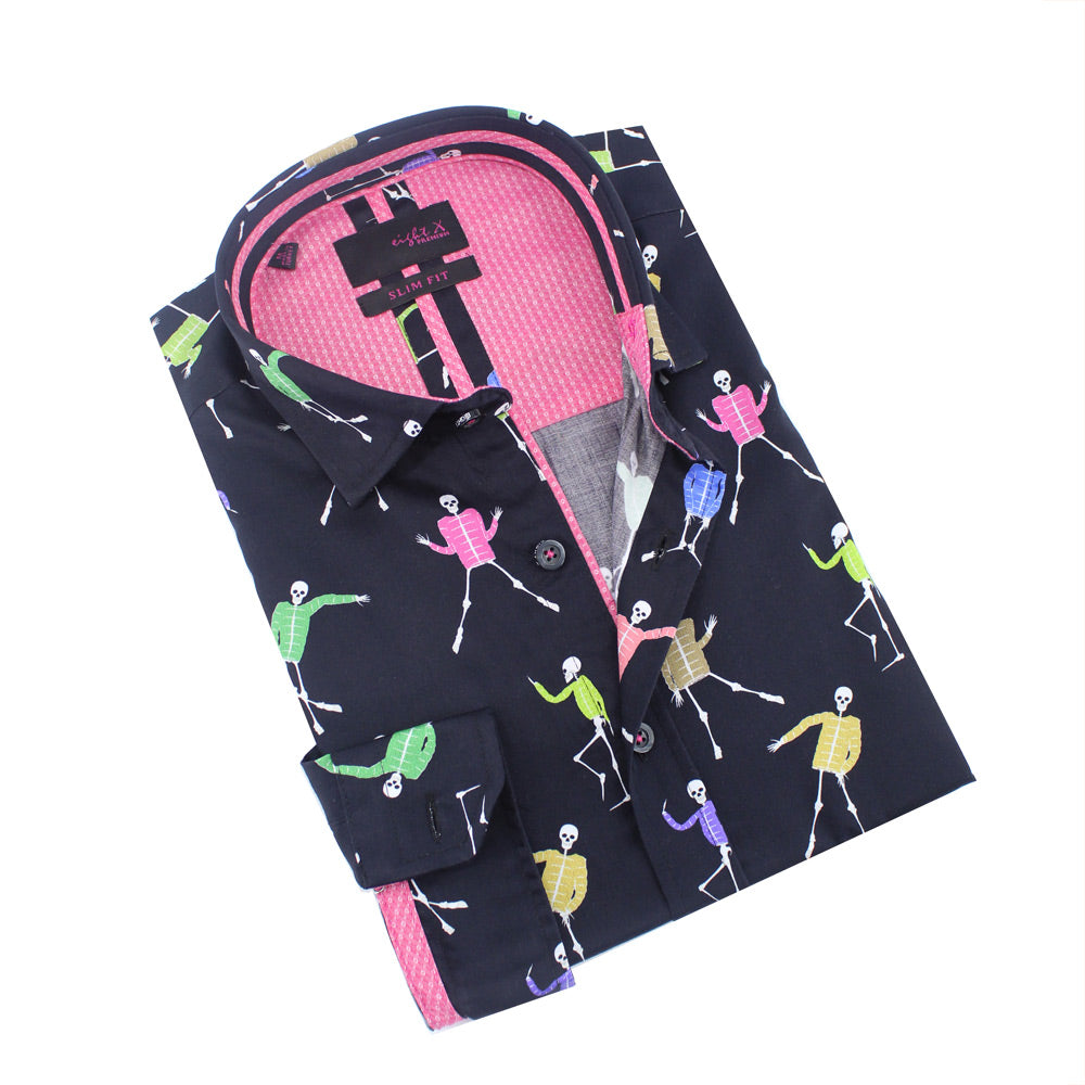 Dancing Skeletons Button Down Shirt Shirts Eight-X BLACK S