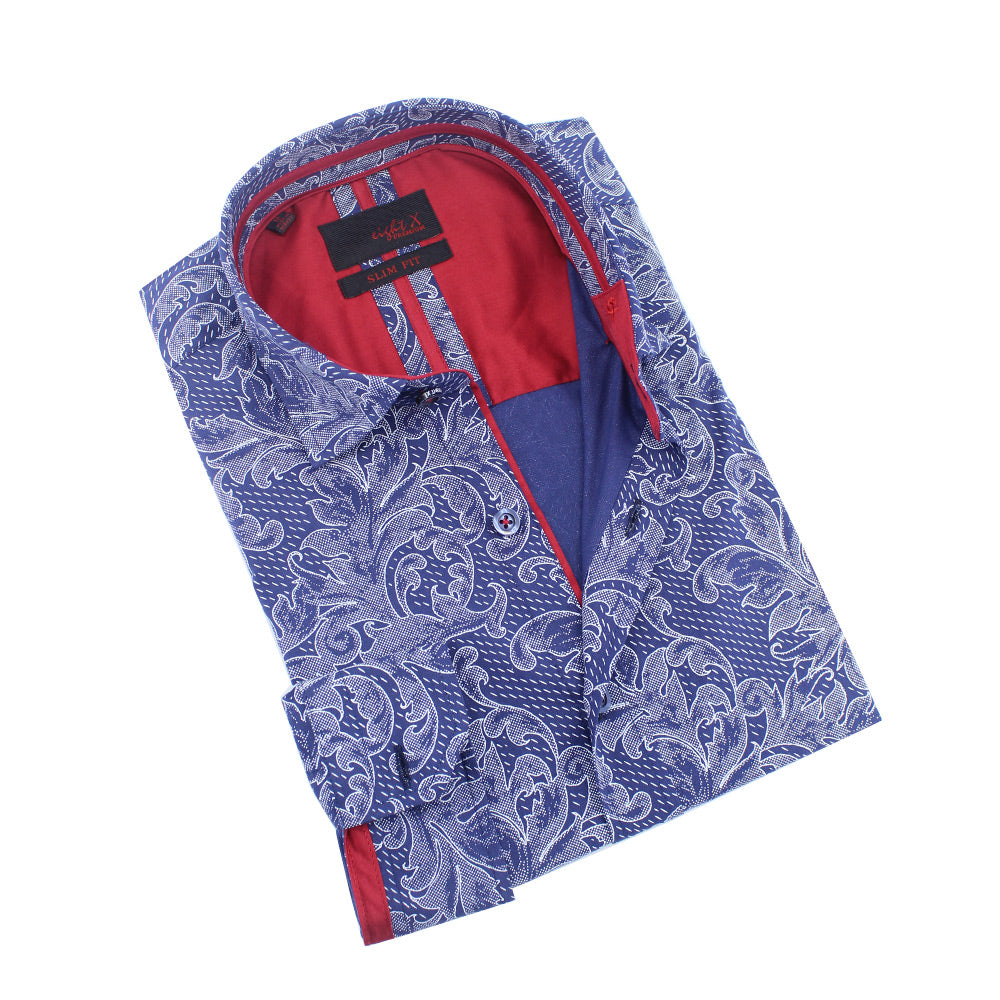 Demask Print Button Down Shirt in Navy Shirts Eight-X NAVY S