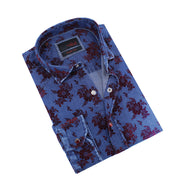 Denim Button Down Shirt with Burgundy Flocking Bouquet Shirts Eight-X NAVY S