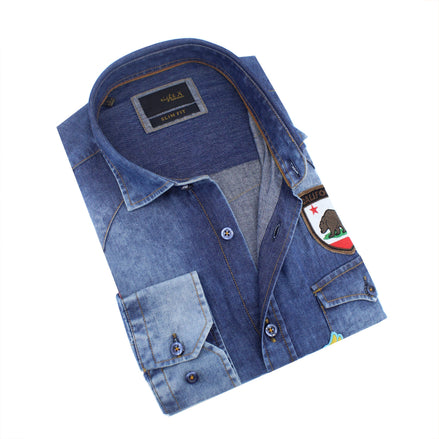 Denim California Patch Button Down Shirt Shirts Eight-X NAVY S