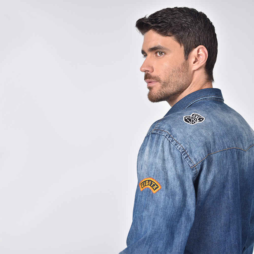 Denim California Patch Button Down Shirt Shirts Eight-X