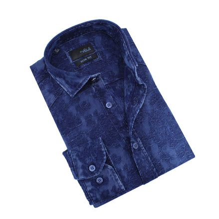 Denim Floral Jacquard Button Down Shirt Shirts Eight-X NAVY S
