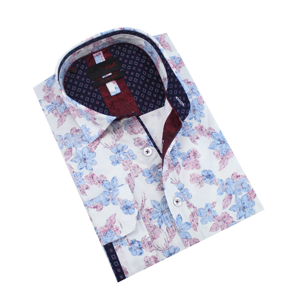 Distressed Wildflower Button Down Shirt Shirts Eight-X WHITE S