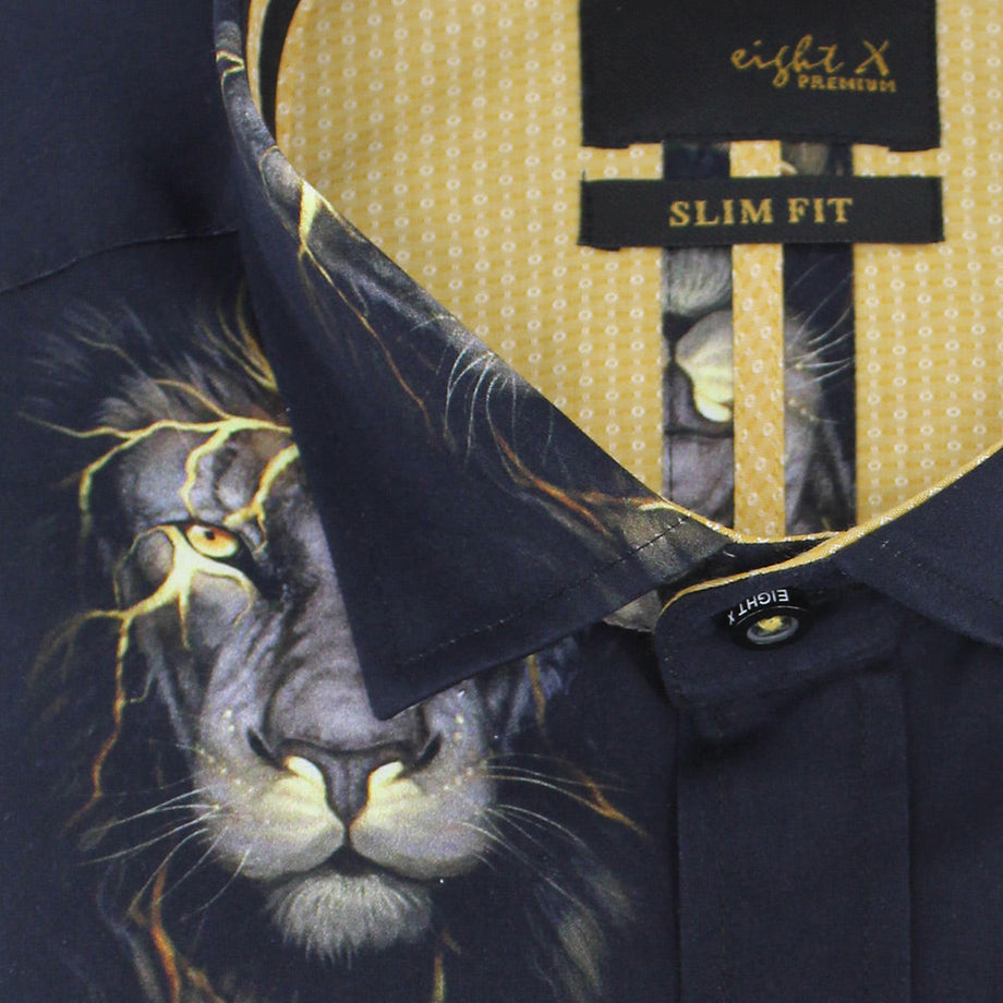 lion dress shirt Maceoo Short Sleeve Shirt Galileo Lion Dissolve White