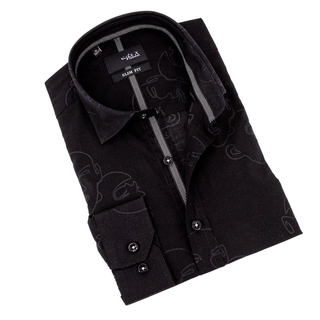 Faces Button Down Shirt - Black Shirts EightX BLACK S