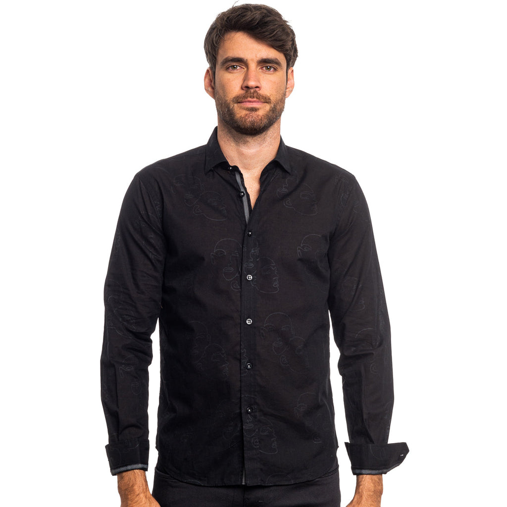 Faces Button Down Shirt - Black Shirts EightX