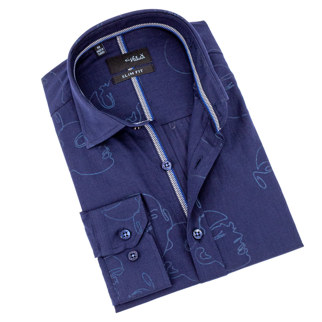 Faces Button Down Shirt - Navy Shirts EightX NAVY S