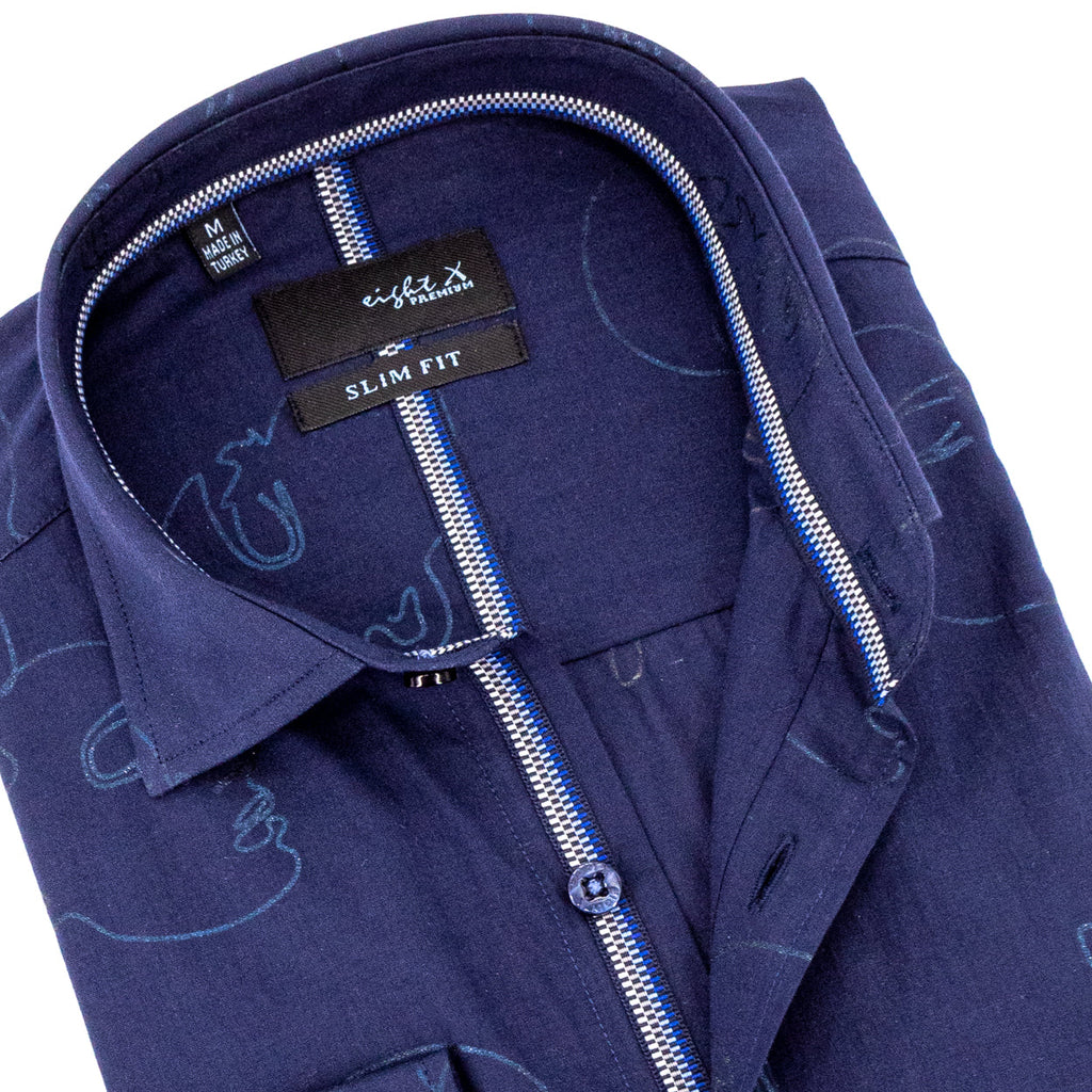 Faces Button Down Shirt - Navy Shirts EightX