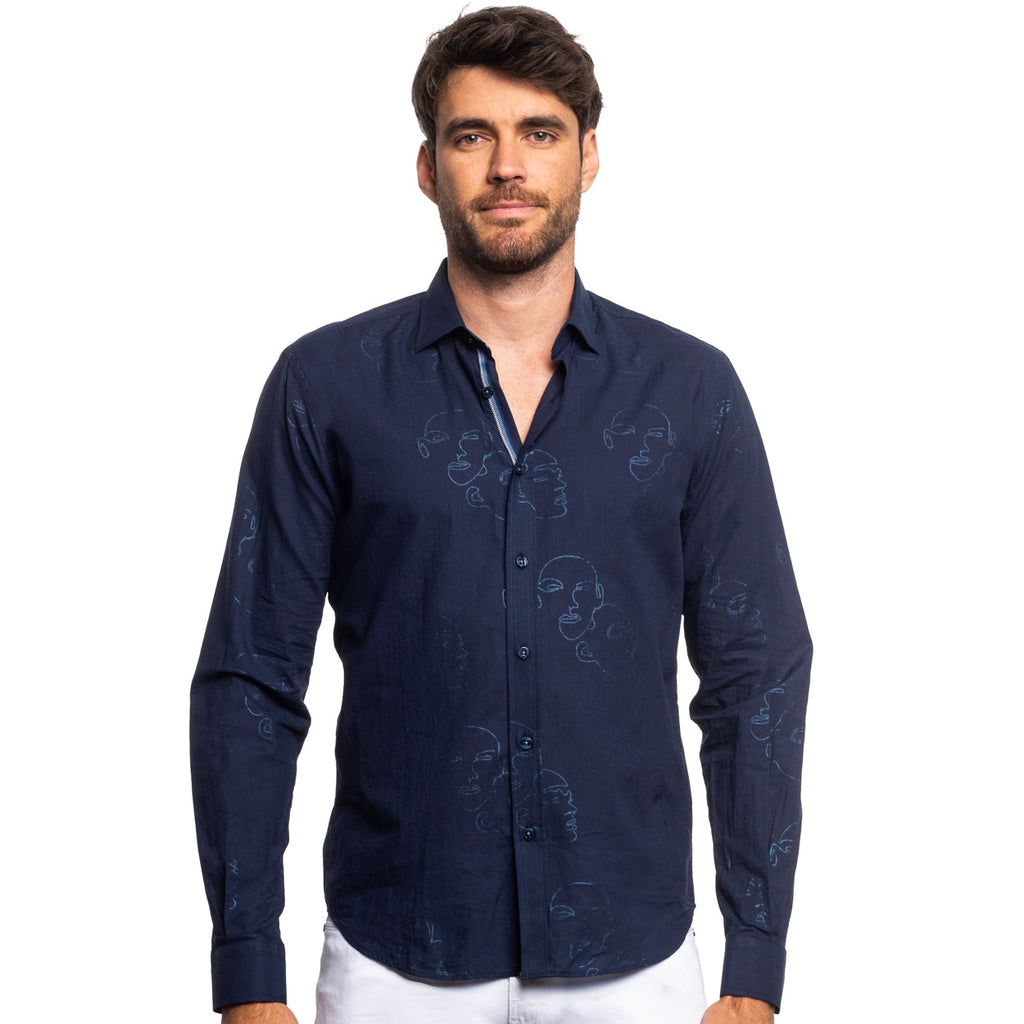 Faces Button Down Shirt - Navy Shirts EightX