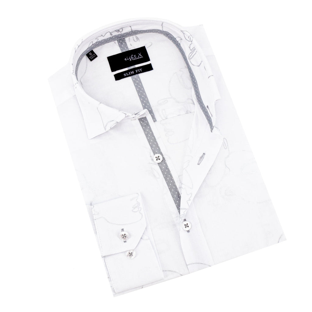 Faces Button Down Shirt - White Shirts EightX WHITE S