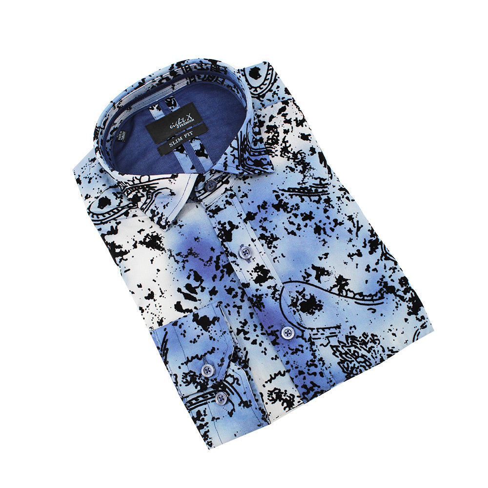 Fade Out Flocking Button Down Shirt Shirts Eight-X NAVY S