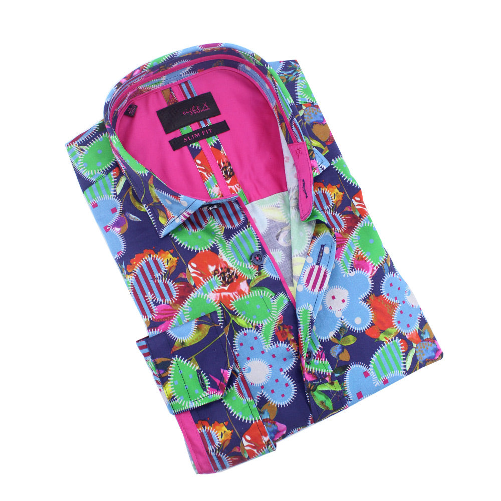 Floral Patchwork Print Button Down Shirt Shirts Eight-X MULTI S