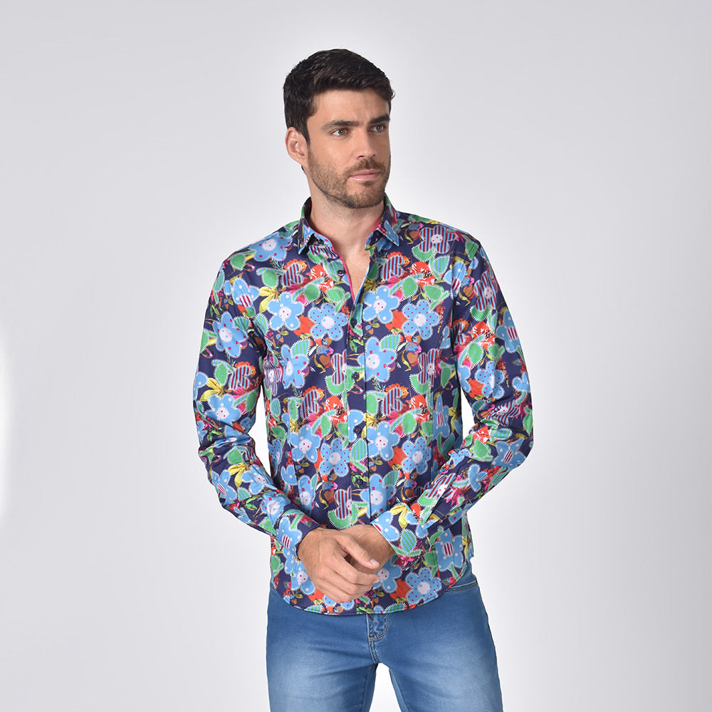 Floral Patchwork Print Button Down Shirt Shirts Eight-X