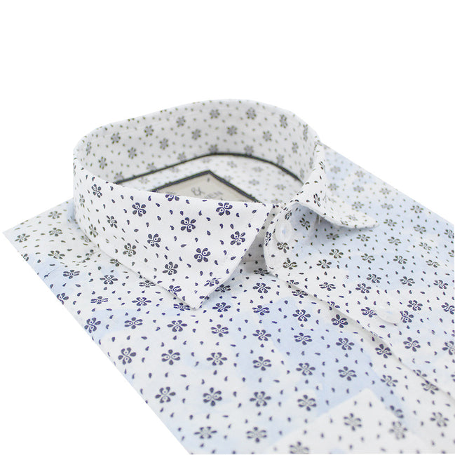 Floral Print Linen Shirt - Blue Tie Dye Shirts Eight-X WHITE S