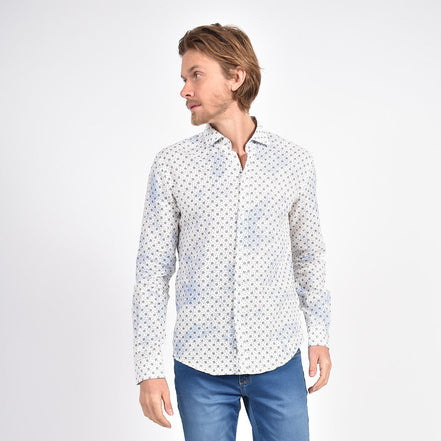 Floral Print Linen Shirt - Blue Tie Dye Shirts Eight-X