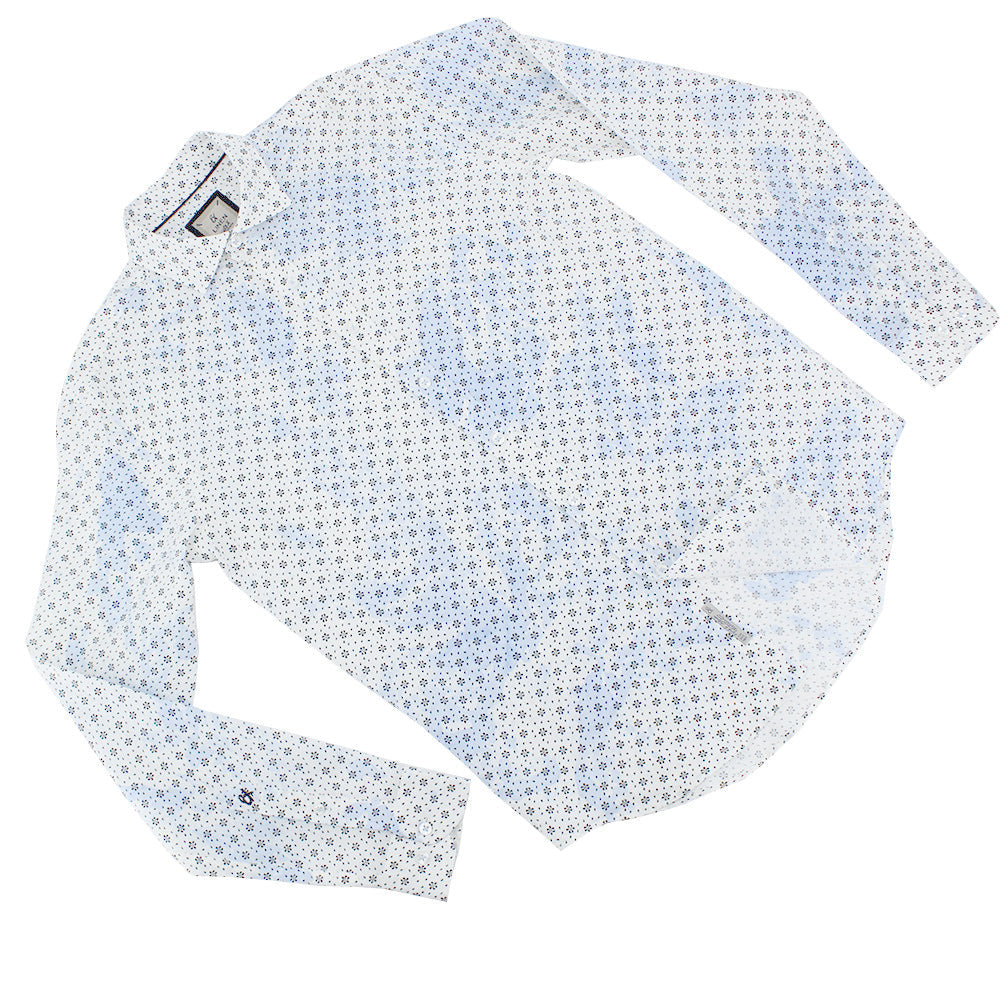 Floral Print Linen Shirt - Blue Tie Dye Shirts Eight-X