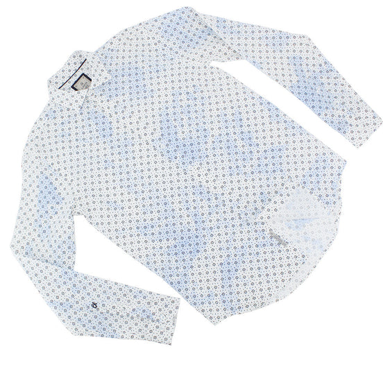 Floral Print Linen Shirt - Blue Tie Dye Shirts Eight-X