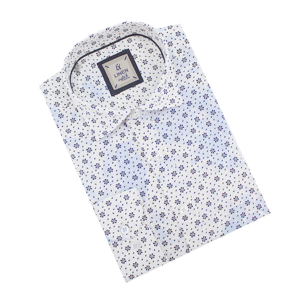 Floral Print Linen Shirt - Blue Tie Dye Shirts Eight-X