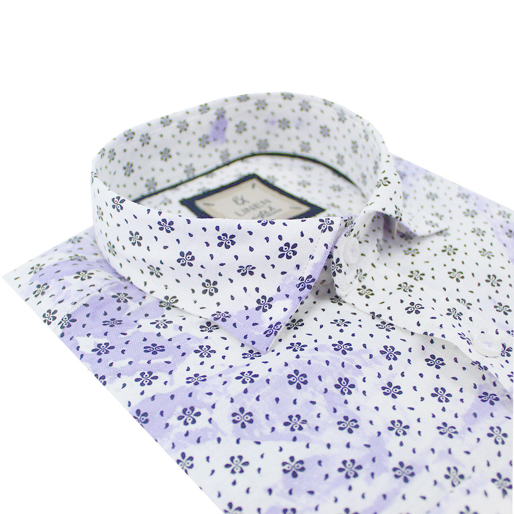 Floral Print Linen Shirt - Lilac Tie Dye Shirts Eight-X