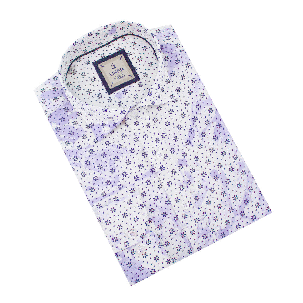 Floral Print Linen Shirt - Lilac Tie Dye Shirts Eight-X