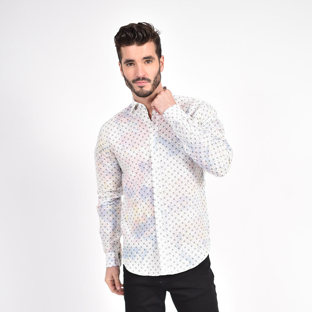Floral Print Linen Shirt - Multicolor Tie Dye Shirts Eight-X