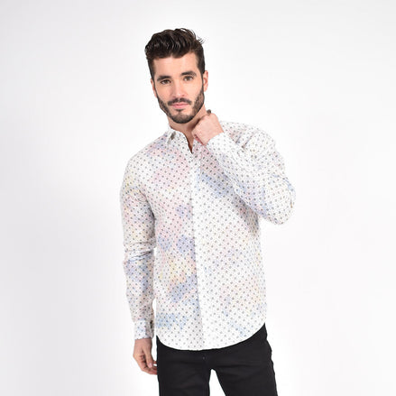 Floral Print Linen Shirt - Multicolor Tie Dye Shirts Eight-X