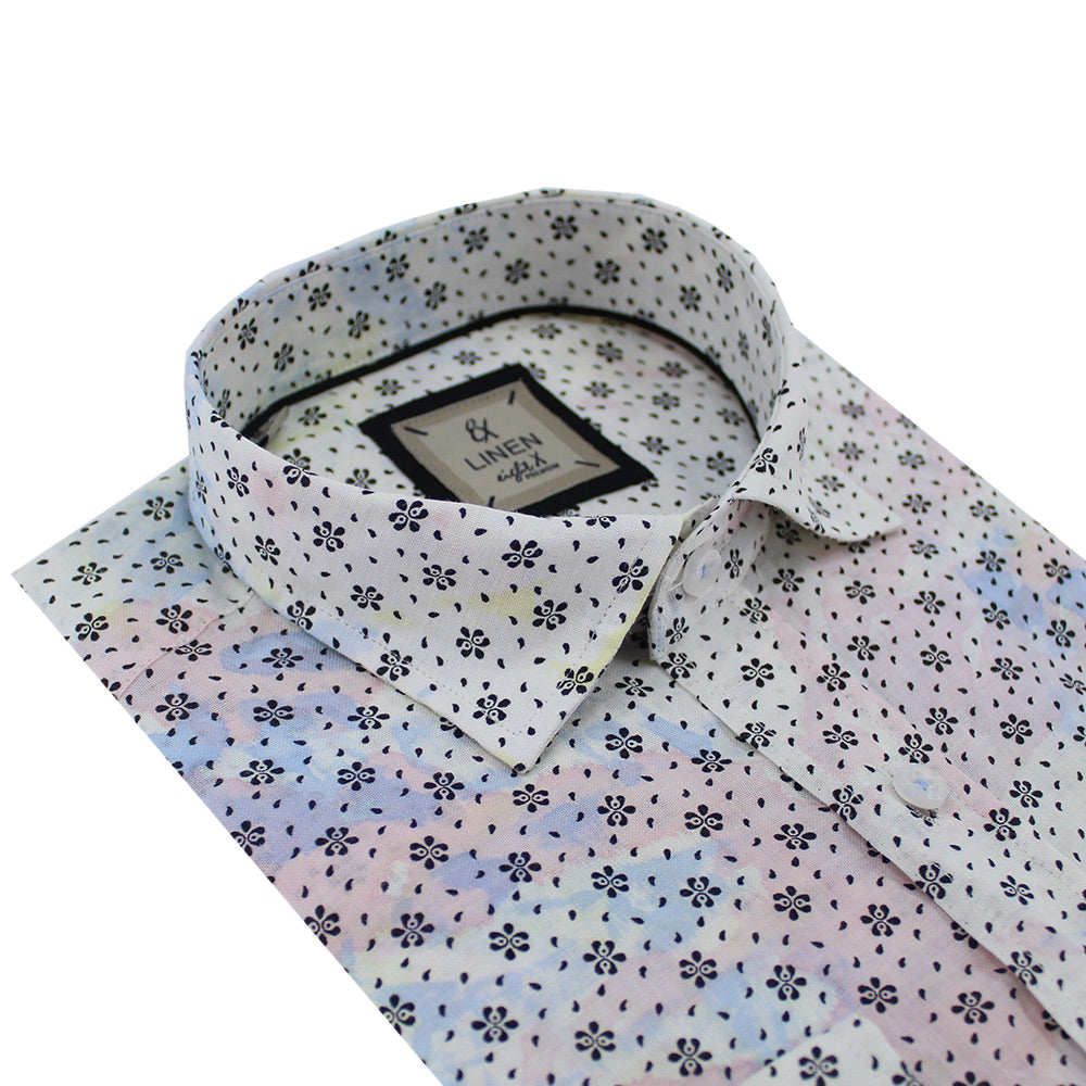 Floral Print Linen Shirt - Multicolor Tie Dye Shirts Eight-X