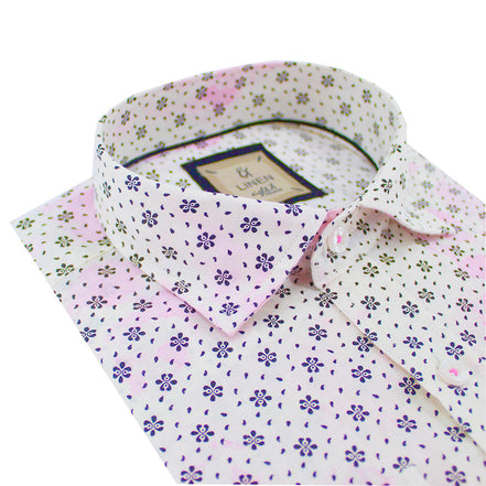 Floral Print Linen Shirt - Pink Tie Dye Shirts Eight-X WHITE S