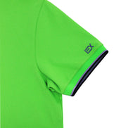 Green Polo with Double Sided Black Collar with Multi colored Stripes Shirts Eight-X
