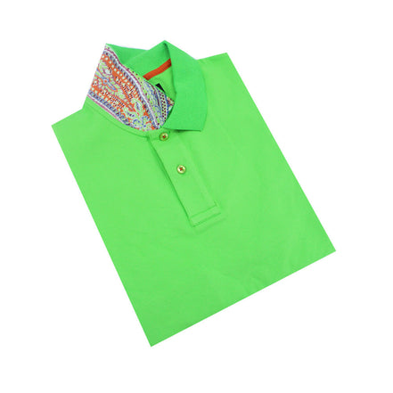 Green Polo with Double Sided Multi colored Paisley Print Collar Shirts Eight-X