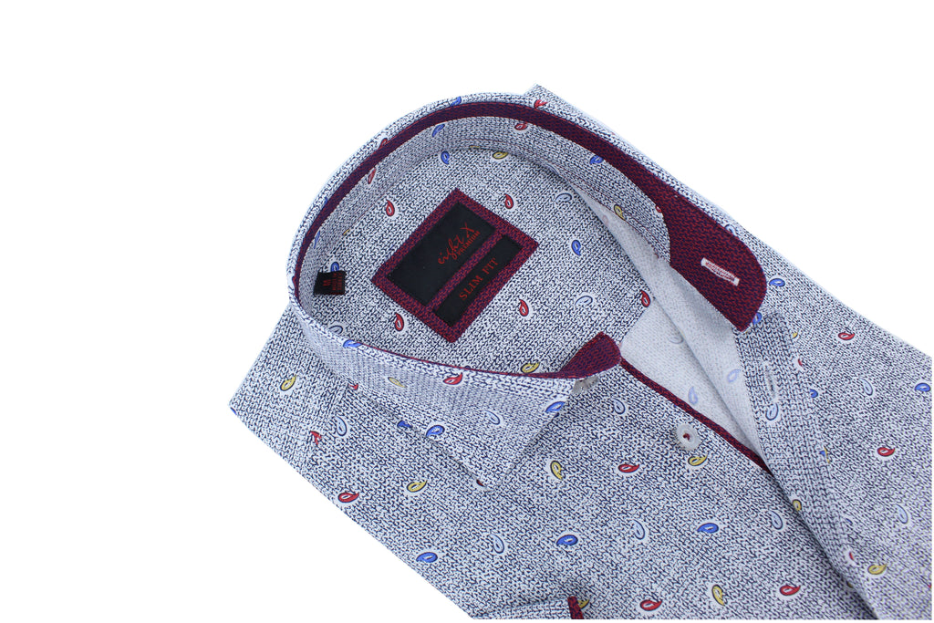 Grey Tri-Color Paisley Short Sleeve Shirt Shirts Eight-X