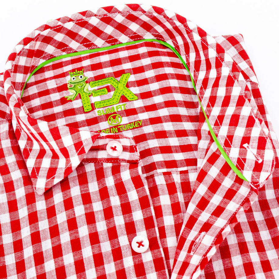 Eight x | Designer Dress Shirts | Harvard Yard Frog Linen Shirt Red / 4XL