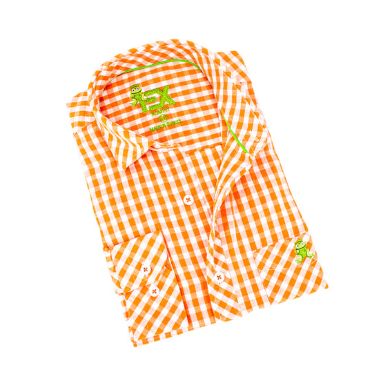 Harvard Yard FROG Linen Shirt - Orange Shirts EightX ORANGE S