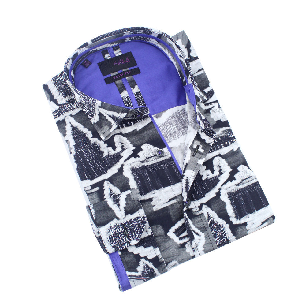 Historical Monuments Print Button Down Shirt Shirts Eight-X BLACK S