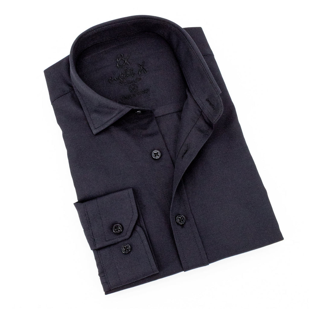 Jacquard Button Down Shirt - Black Shirts EightX BLACK S