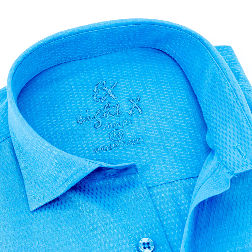 Jacquard Button Down Shirt - Ocean Blue Shirts EightX