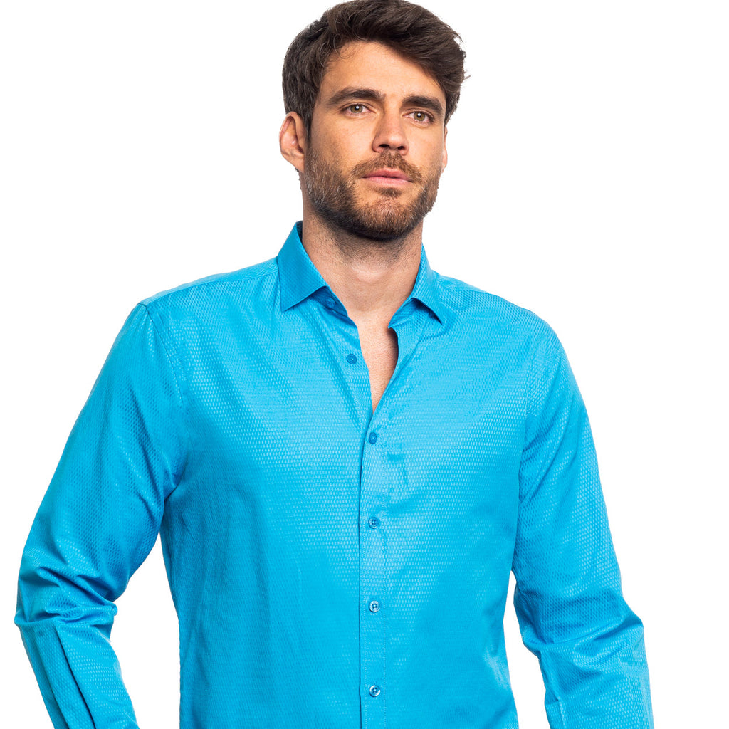 Jacquard Button Down Shirt - Ocean Blue Shirts EightX