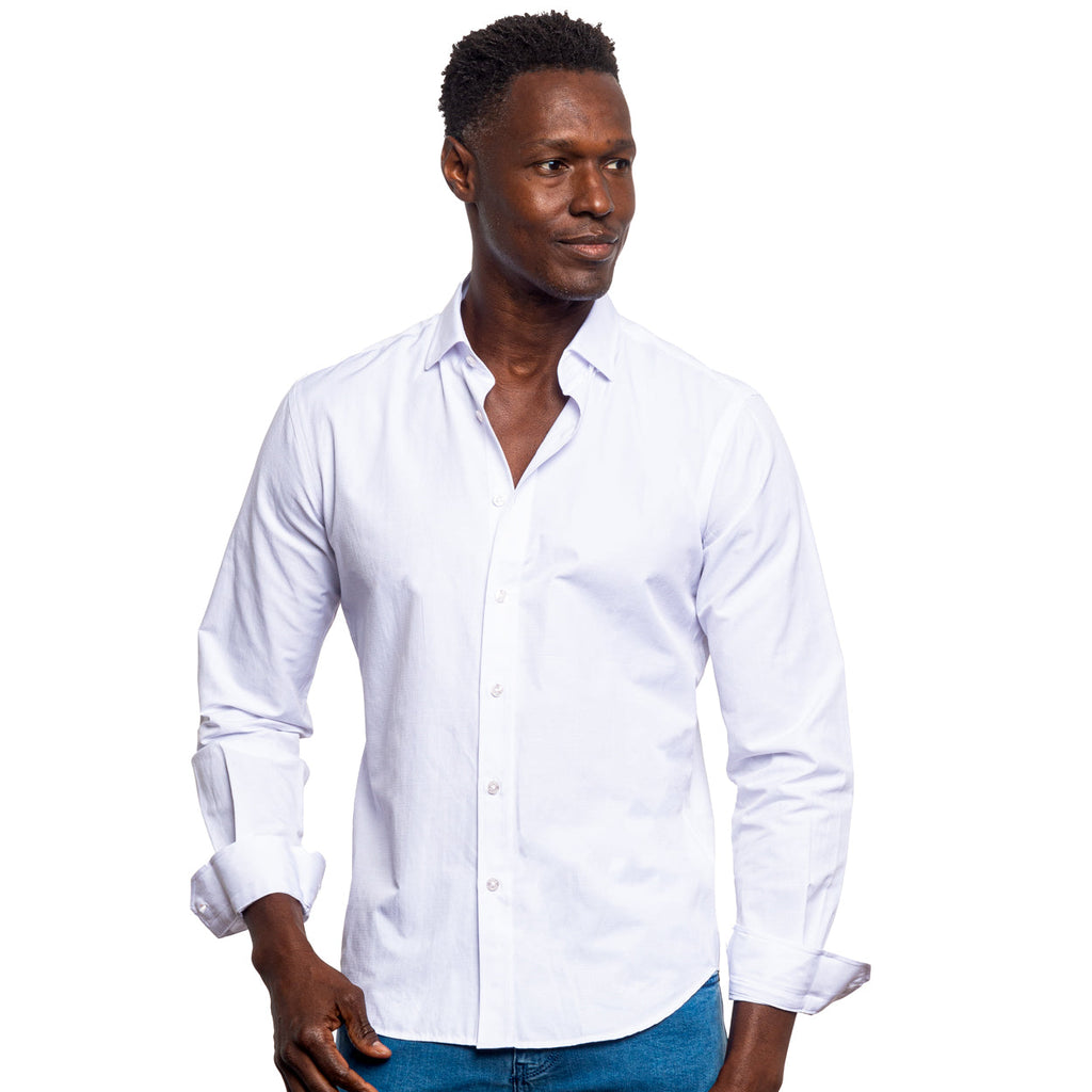 Jacquard Button Down Shirt - White Shirts EightX