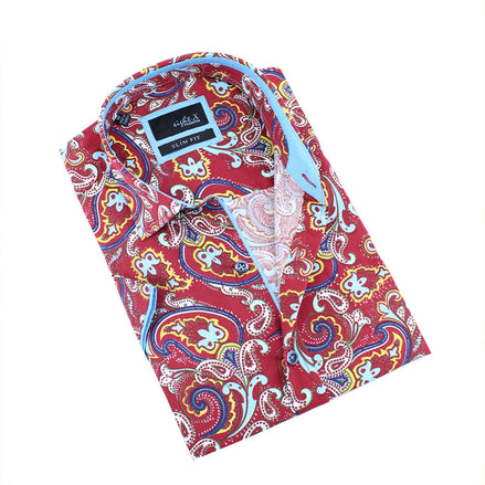 Large Paisley Print Short Sleeve Shirt Shirts Eight-X RED S