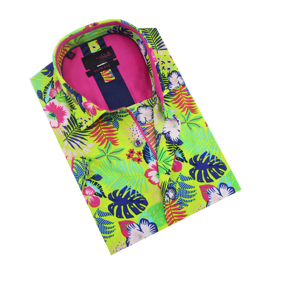 Eight-X | Designer Dress Shirts | Lime Green Hawaiian Print Shirt Multi / M Eight-X | Designer Dress Shirts | Lime Green Hawaiian Print Shirt Multi / M