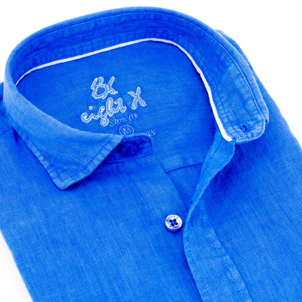 Linen Button Down Shirt - Blue Shirts Eight-X