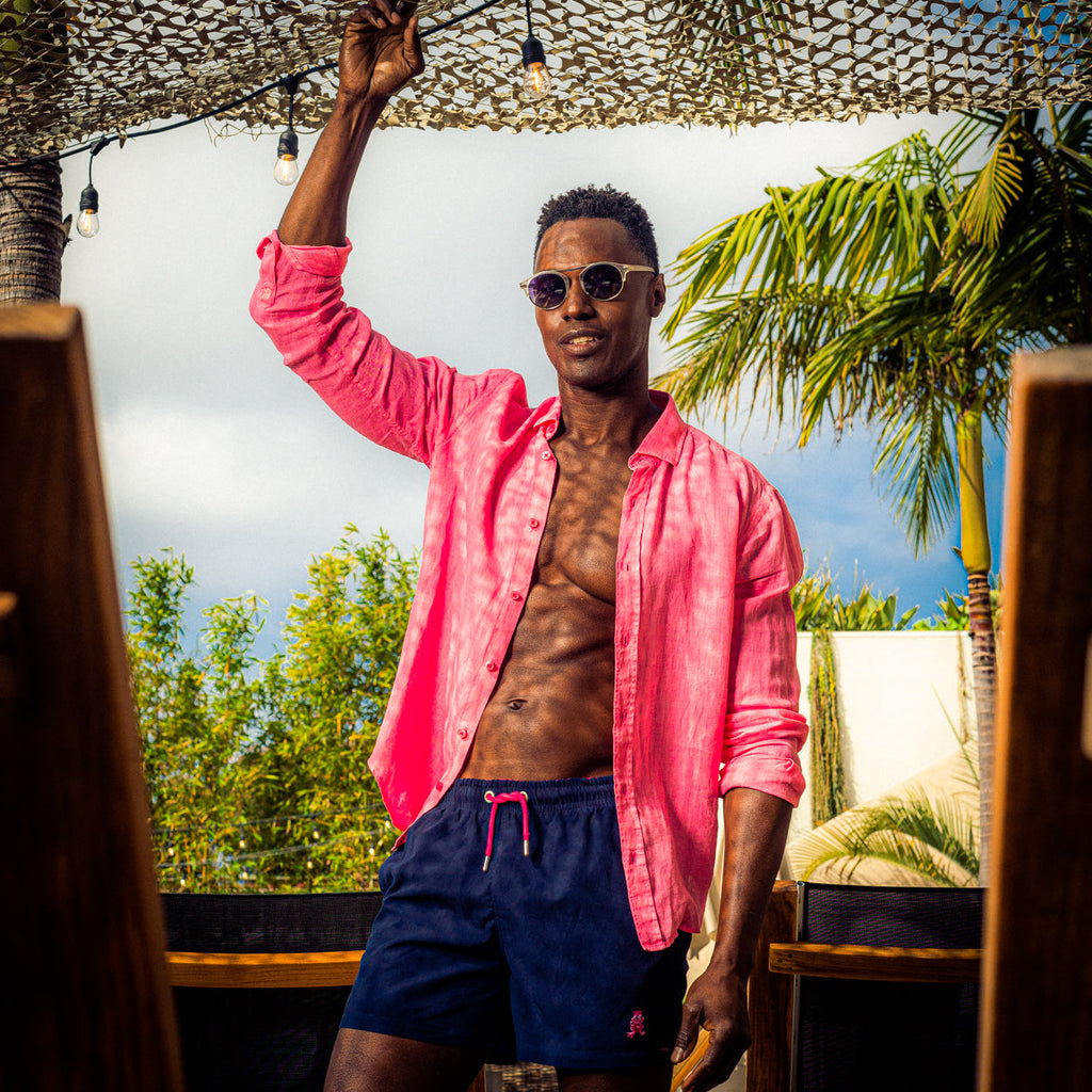 Linen Button Down Shirt - Pink Shirts Eight-X