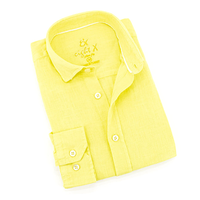 Linen Button Down Shirt - Yellow Shirts Eight-X YELLOW S