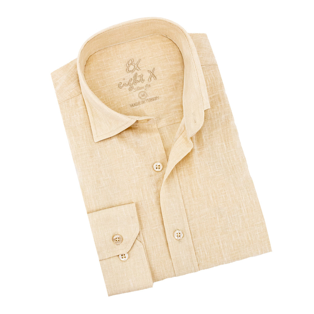 Looks Like Linen Button Down Shirt - Beige Shirts Eight-X BEIGE S